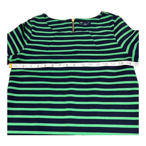 GAP Womens Small Green Navy Blue Striped Dress 3/4 Sleeve Zip Back Midi - Picture 5 of 7